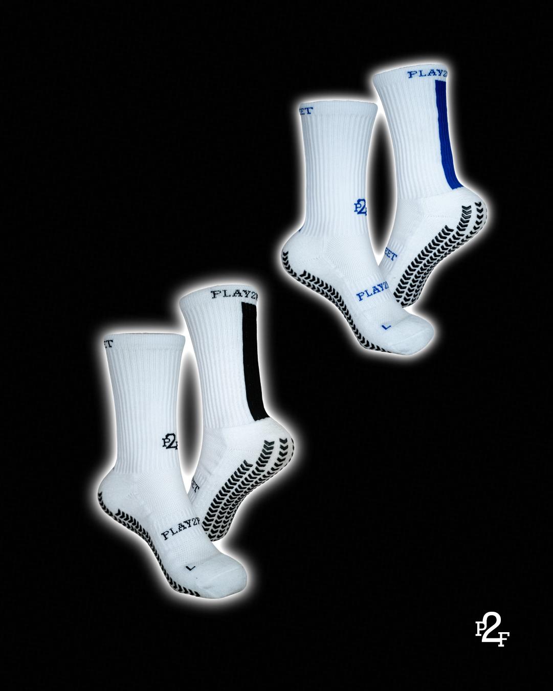 P2F Grip Socks - BLACK / BLUE (2 pack)