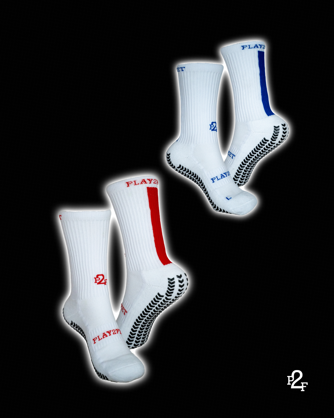 P2F Grip Socks - BLUE / RED (2 pack)